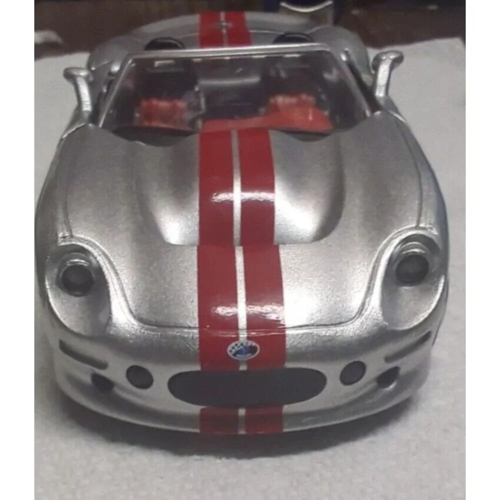 Vintage DieCast 2000 Shelby Series 1 Silver Red Stripe 1:32 Scale New Ray Brand